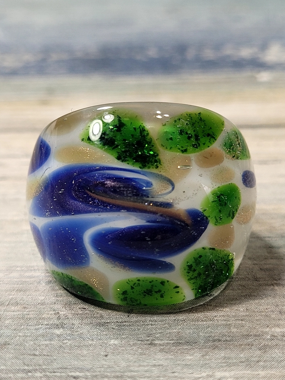 Glass Ring  in Blue and Green